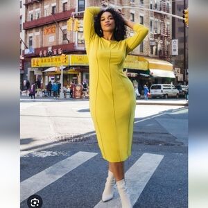 Eloquii Lemon Long Sleeve Dress